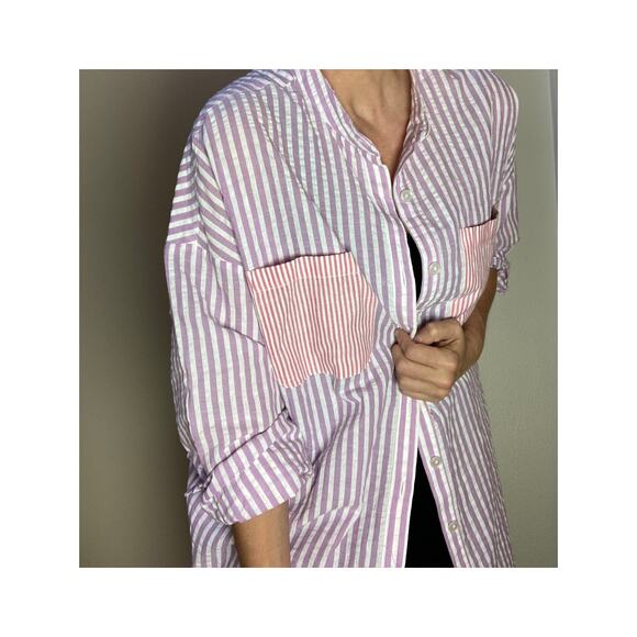 And Now This Striped Shirt Purple & Pink ~ Size 2X or Roomy L ~ Cool Relaxed Fit - Picture 3 of 10